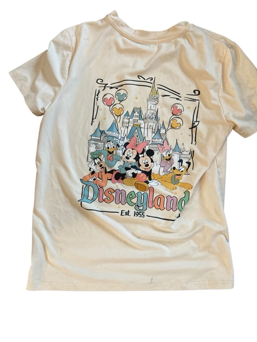Disney T-Shirt Vintage-Look Cream Disneyland Castle & Characters Graphic Tee-M